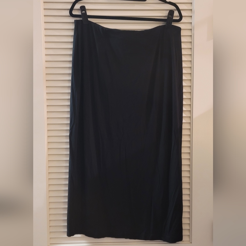 J.Jill - Long Black Stretch Classic Skirt With Side Slit & Elastic Waistband